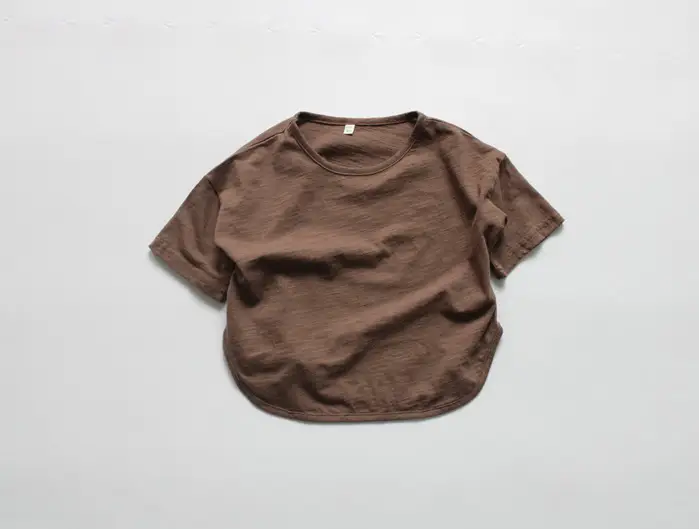 2026 Spring Girls Base Layer T-Shirt Brown Round Neck Loose Fit Cotton - Image 2