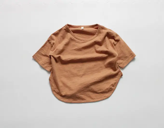2026 Spring Girls Base Layer T-Shirt Brown Round Neck Loose Fit Cotton - Image 5