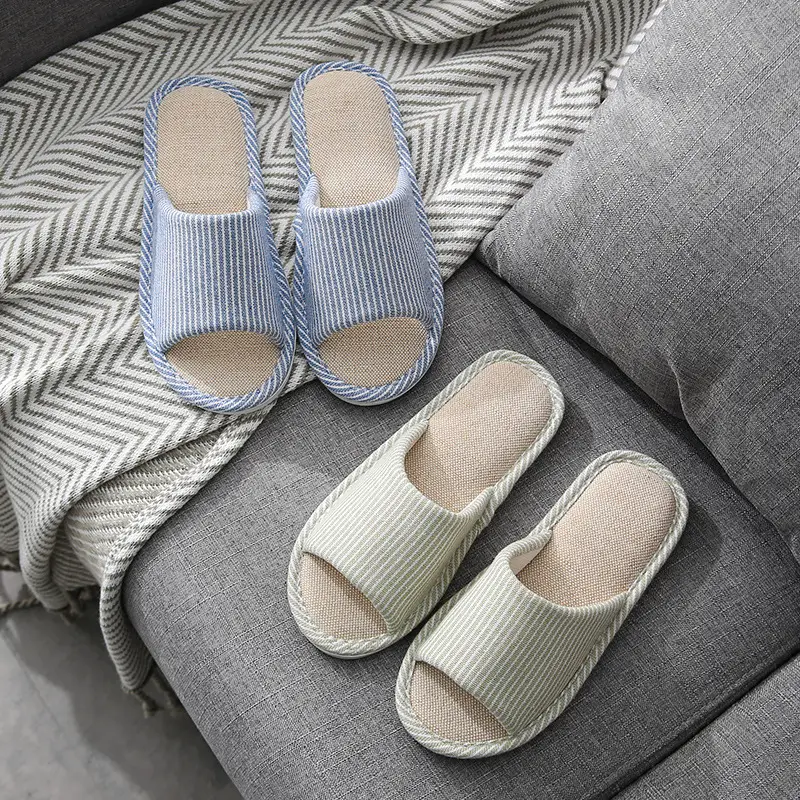 Spring and summer cotton and linen slippers men's home four seasons indoor non-slip simple couple autumn and winter cotton linen linen slippers women