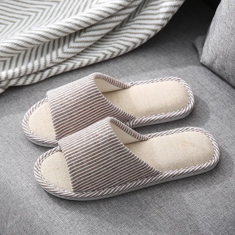 Spring and summer cotton and linen slippers men's home four seasons indoor non-slip simple couple autumn and winter cotton linen linen slippers women