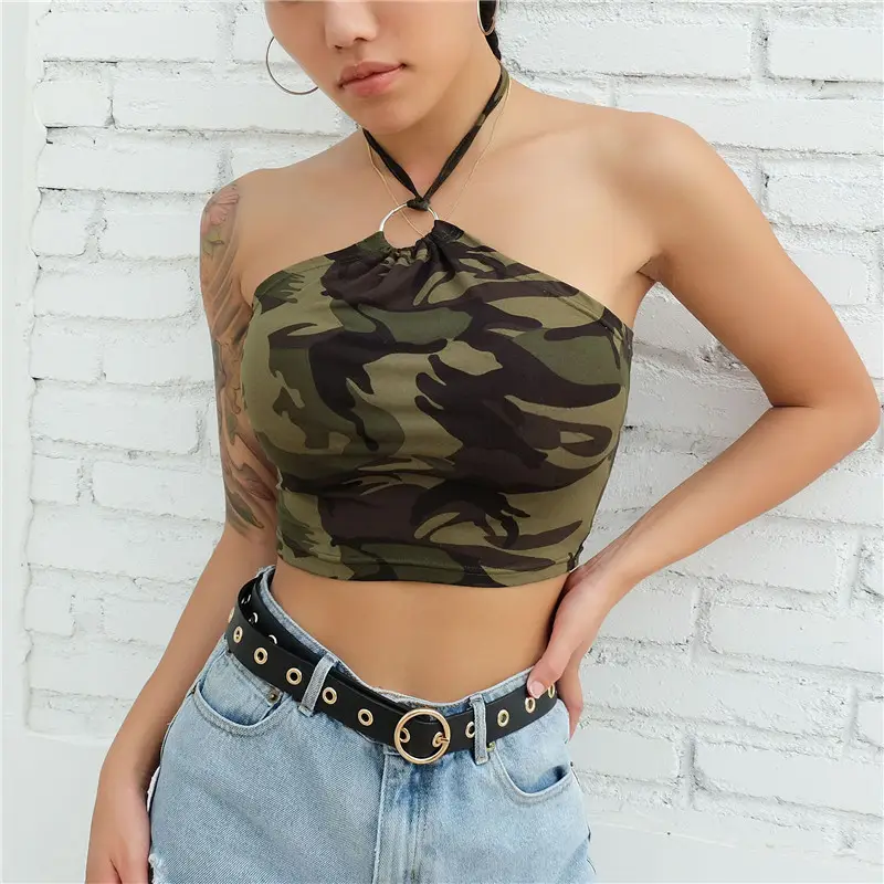 Camouflage Camisole with Halterneck Sleeveless Top - Image 4