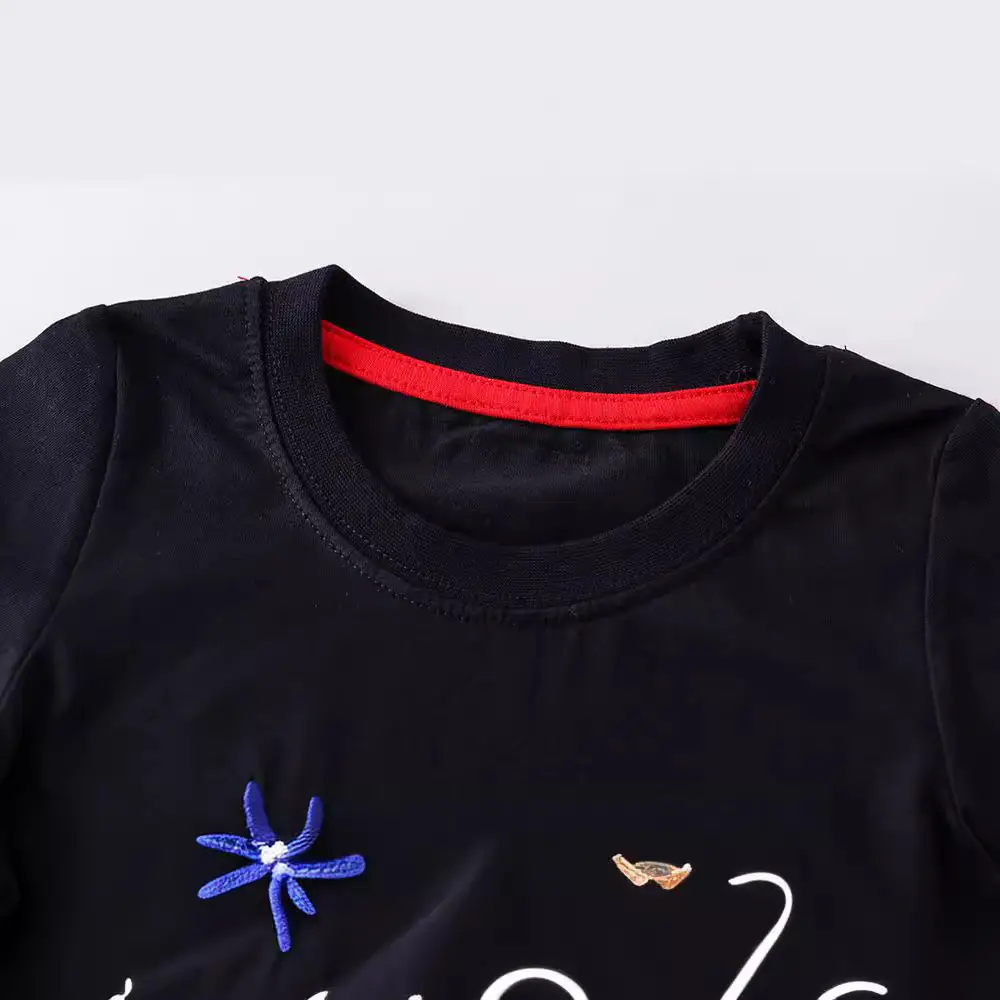 Kids Dolphin Embroidered T-Shirt Black Short Sleeve
