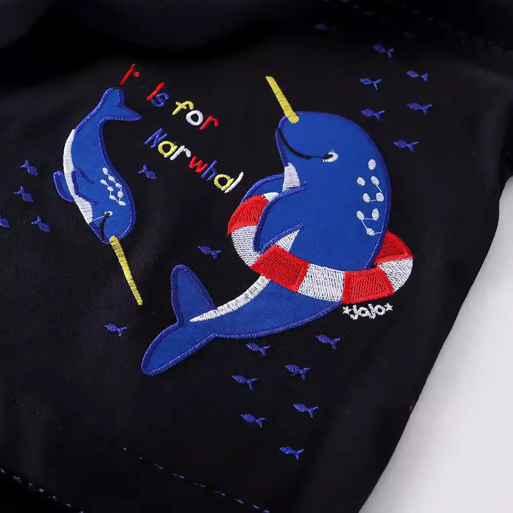 Kids Dolphin Embroidered T-Shirt Black Short Sleeve