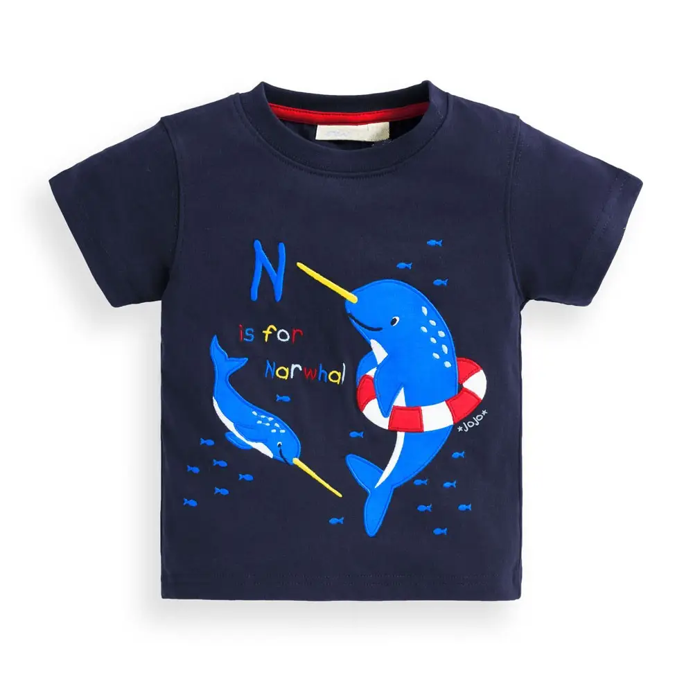 Kids Dolphin Embroidered T-Shirt Black Short Sleeve