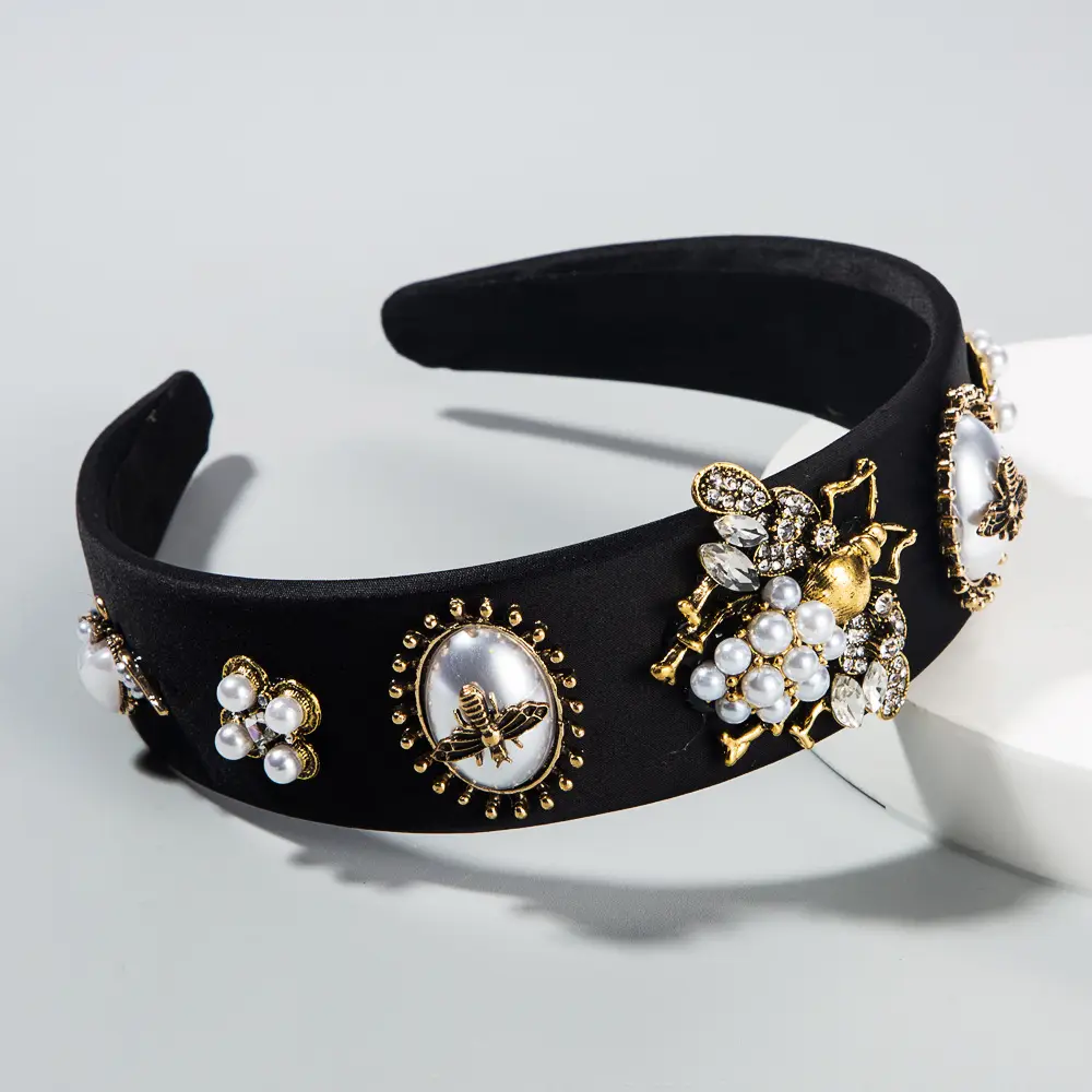 Wide Bristled Hair Accessory with Rhinestones & Pearls - Image 8