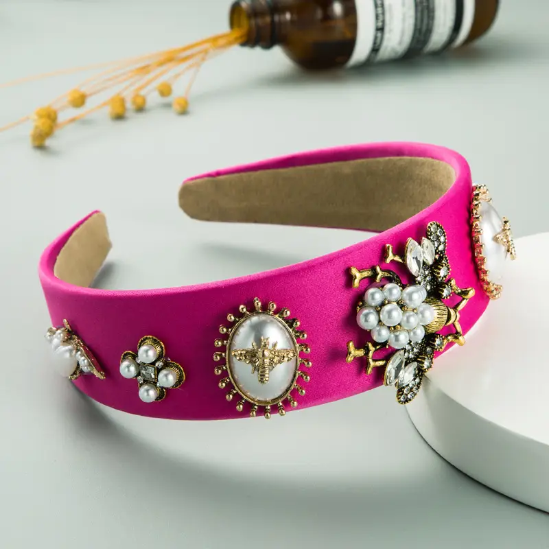 Wide Bristled Hair Accessory with Rhinestones & Pearls - Image 4
