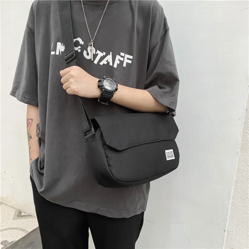 Black Japanese-Style Small Crossbody Bag for Men Women