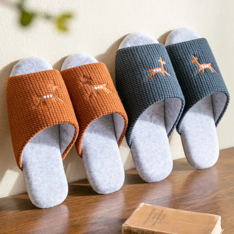 New Open-Toe Indoor Summer Cotton Slippers for Couples, Suitable for Men and Women, Quiet Floor Slippers for Home Use