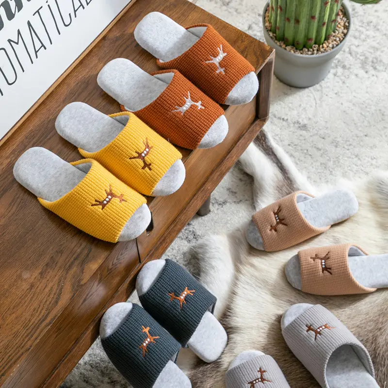 New Open-Toe Indoor Summer Cotton Slippers for Couples, Suitable for Men and Women, Quiet Floor Slippers for Home Use