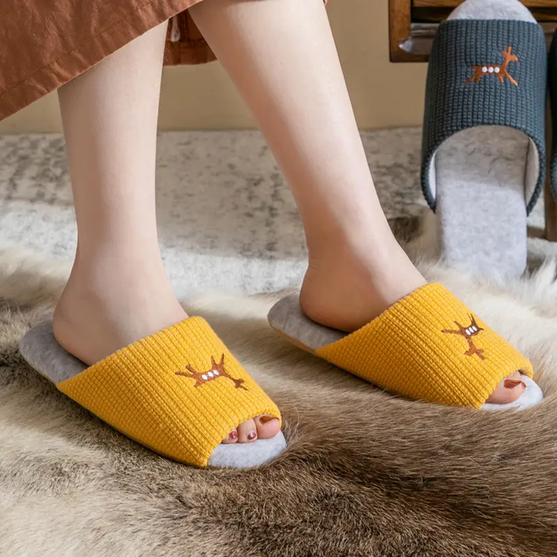 New Open-Toe Indoor Summer Cotton Slippers for Couples, Suitable for Men and Women, Quiet Floor Slippers for Home Use