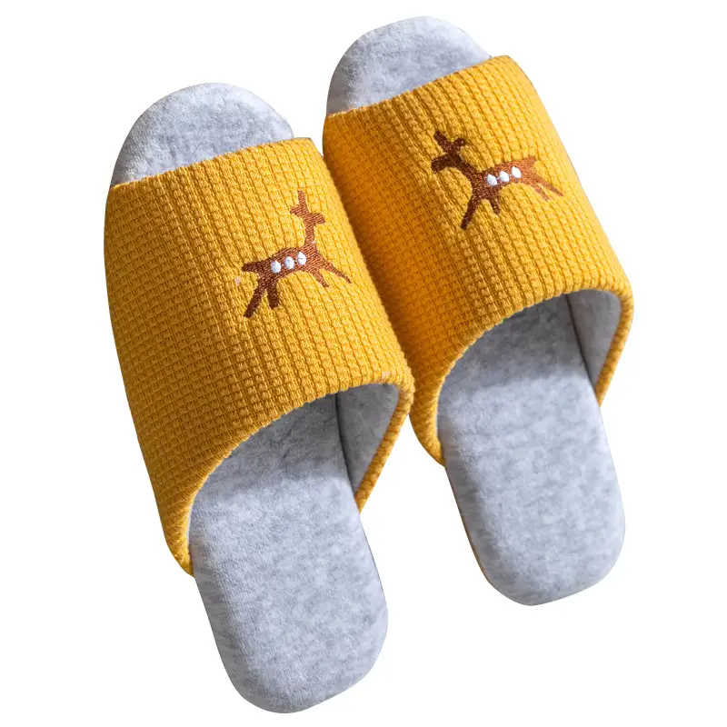 New Open-Toe Indoor Summer Cotton Slippers for Couples, Suitable for Men and Women, Quiet Floor Slippers for Home Use