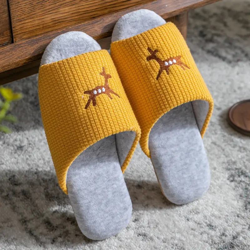 New Open-Toe Indoor Summer Cotton Slippers for Couples, Suitable for Men and Women, Quiet Floor Slippers for Home Use