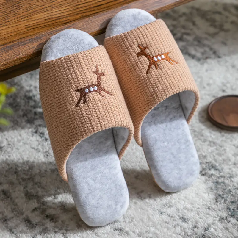 New Open-Toe Indoor Summer Cotton Slippers for Couples, Suitable for Men and Women, Quiet Floor Slippers for Home Use