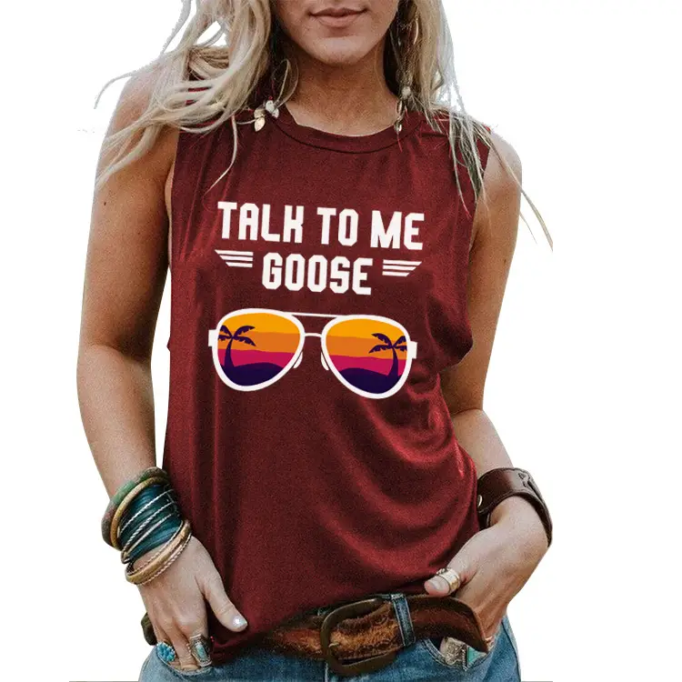Women's Maroon Backless Vest with "Talk to Me Goose" Print