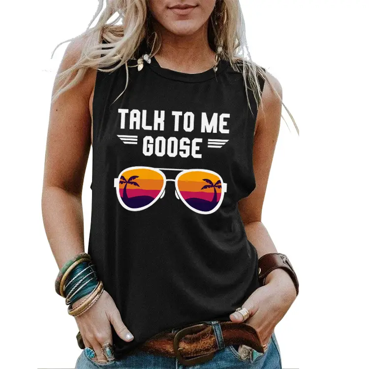 Women's Maroon Backless Vest with "Talk to Me Goose" Print