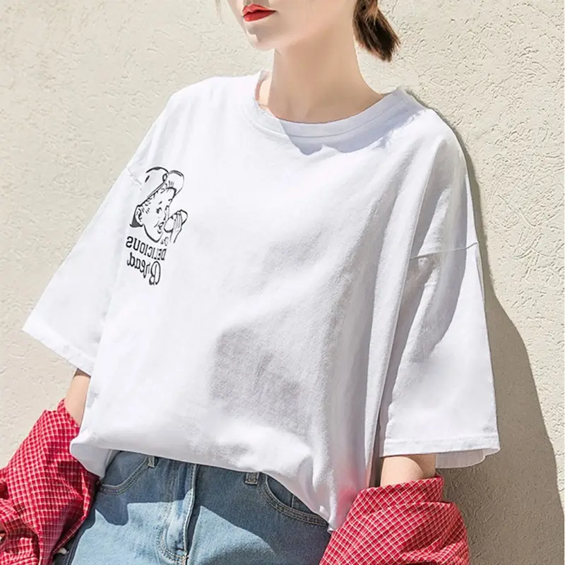Women 2025 Summer Korean Style T-Shirt Yellow Loose Retro - Image 3