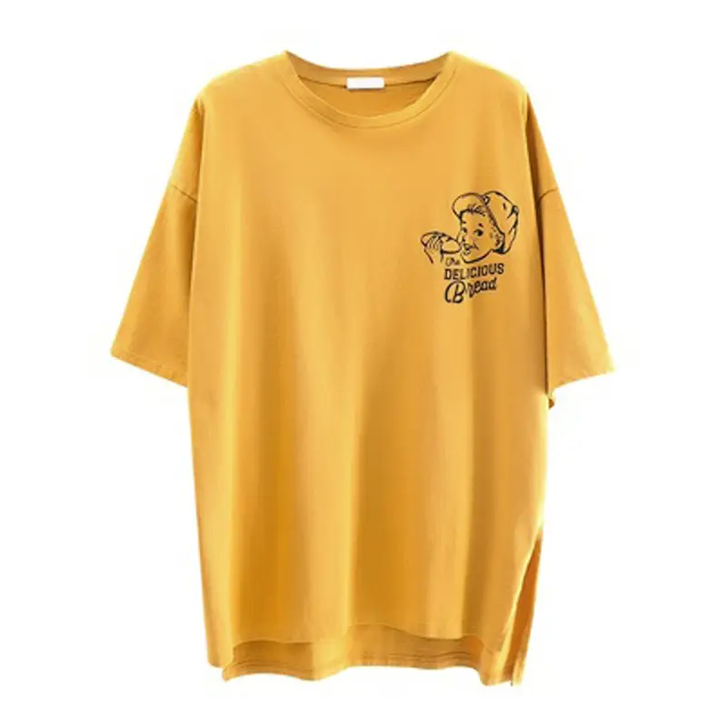 Women 2025 Summer Korean Style T-Shirt Yellow Loose Retro - Image 5