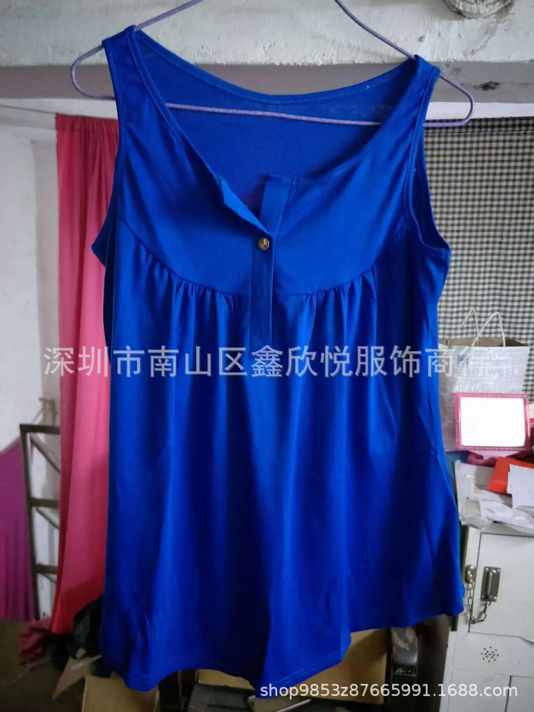 Black Pleated Sleeveless Women's T-Shirt Long Button Vest — feature 15