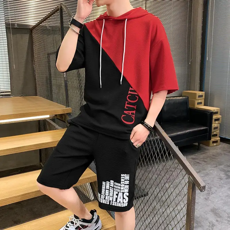 2025 Men's Red Black City Break Hooded Shorts Set - Image 2