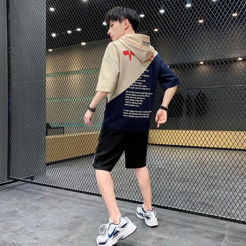 2025 Men's Red Black City Break Hooded Shorts Set - Image 5