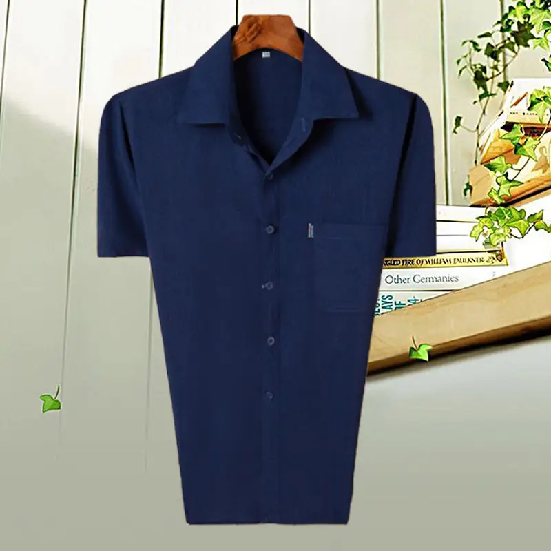 Men Navy Blue Short Sleeve Shirt Plus Size - Image 2