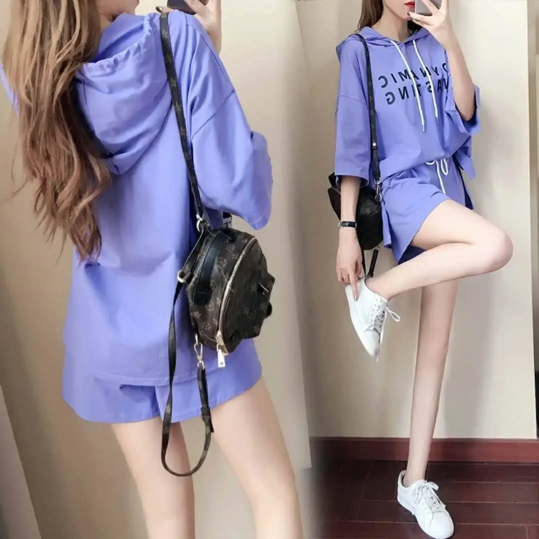 Women Red Korean Style Shorts Set Large