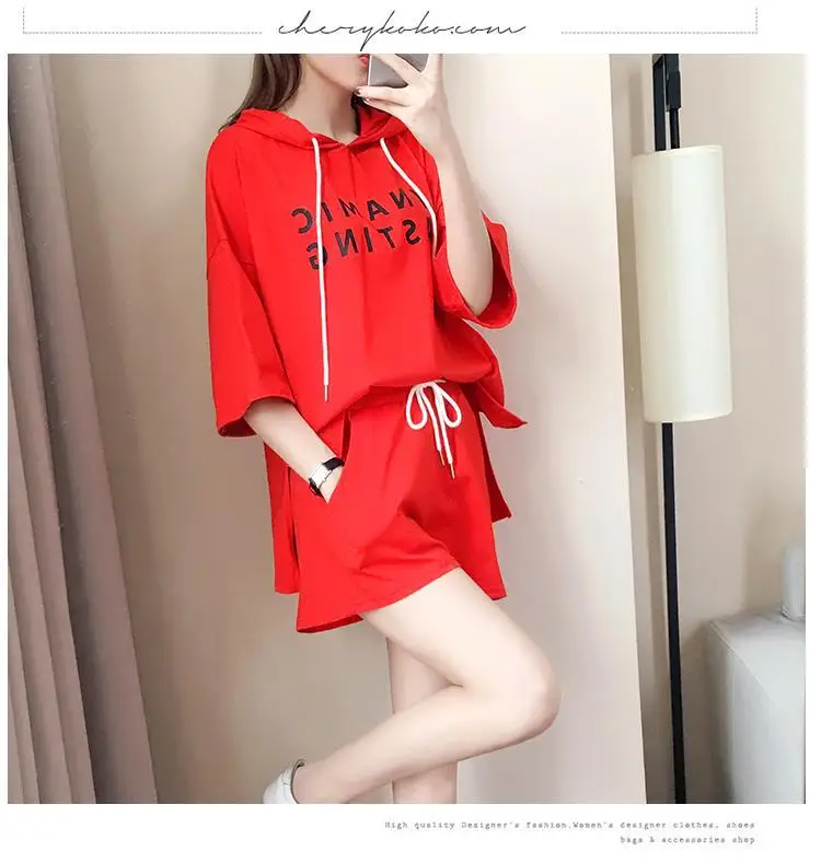 Women Red Korean Style Shorts Set Large — feature 11