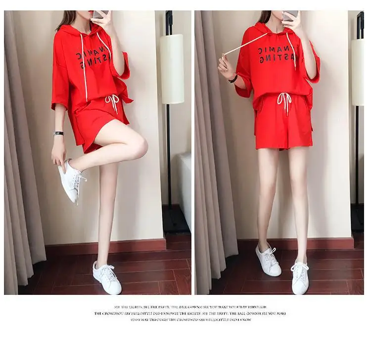 Women Red Korean Style Shorts Set Large — feature 12