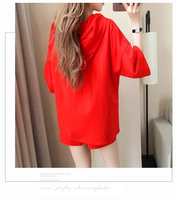 Women Red Korean Style Shorts Set Large — feature 14
