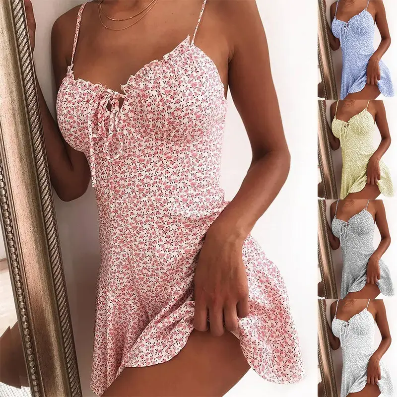 Women's White Floral Suspender Mini Dress Summer - Image 4