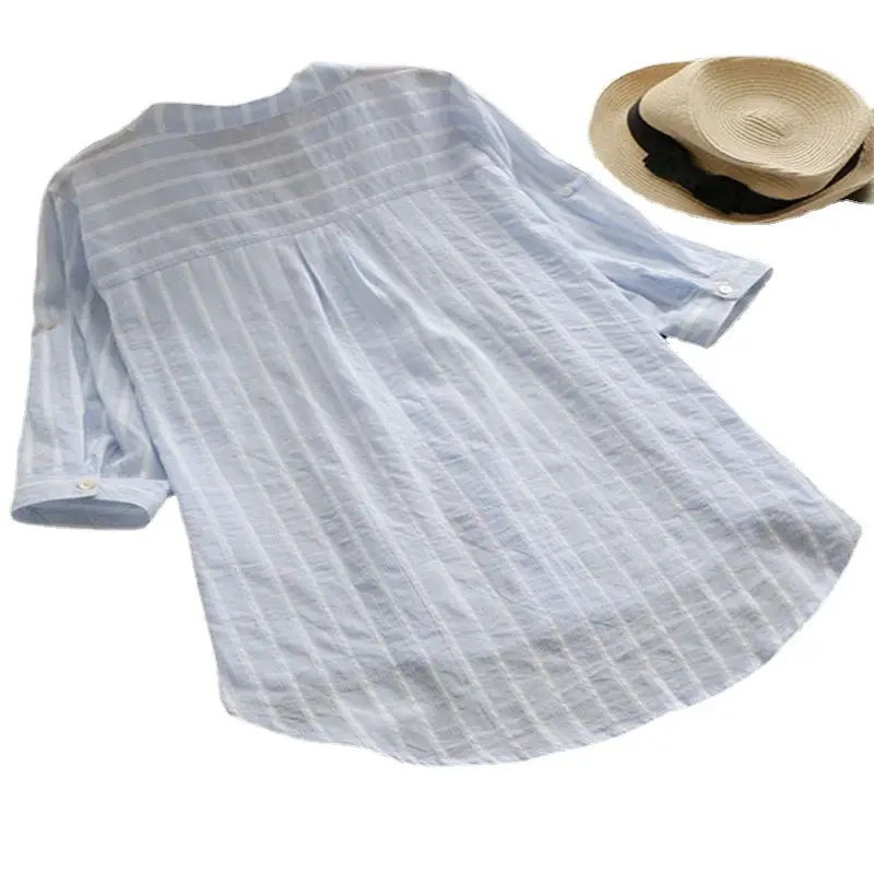 Women Striped V-Neck Shirt Spring Casual Medium - Image 9