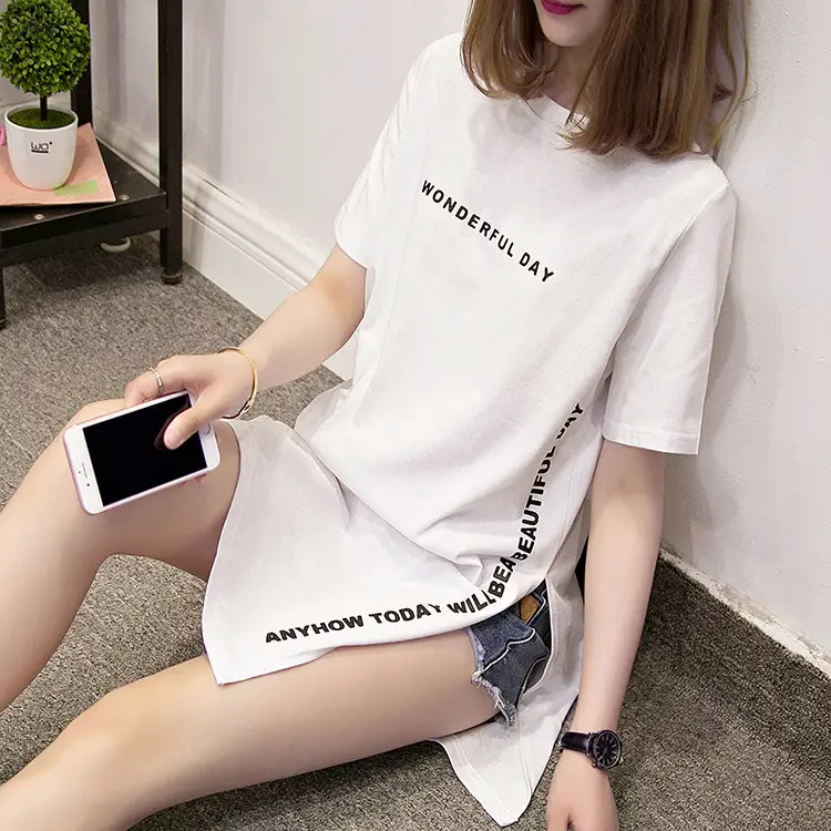 Women White 2025 Summer T-Shirt Mid-Length Loose Fit — feature 24