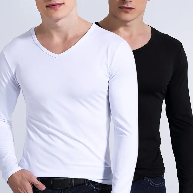 Men Black V-Neck Long Sleeve T-Shirt - Image 7