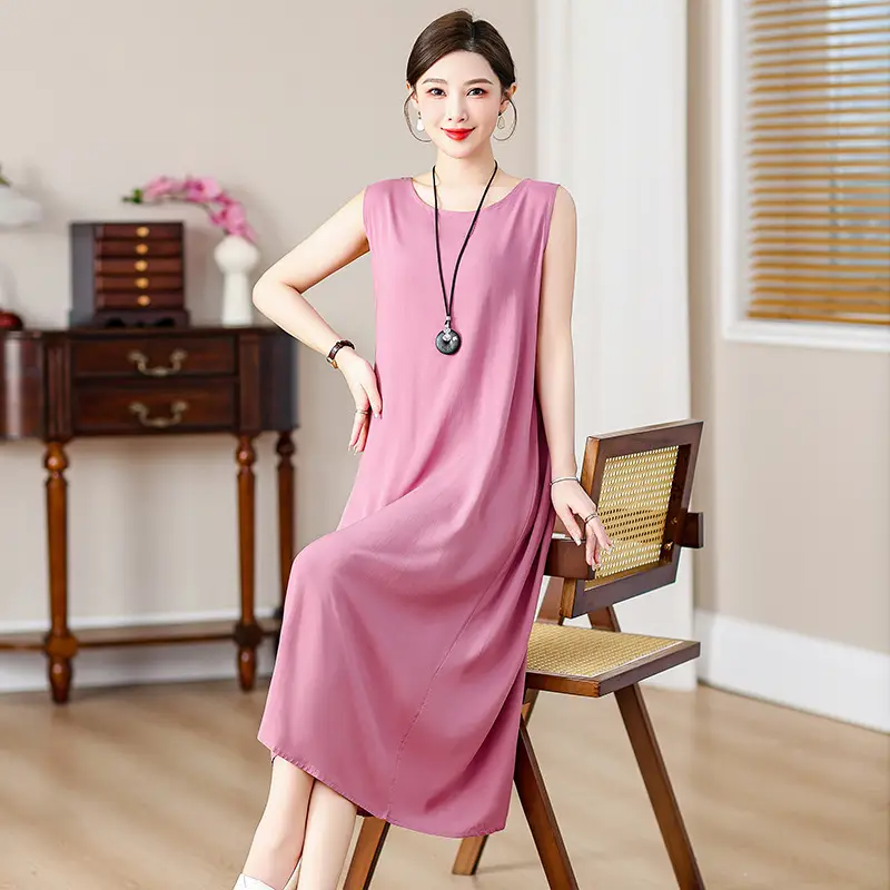Middle-Aged Women Cotton Silk Long Sleeve Dress Orange Black Floral 40-50Yrs - Image 15
