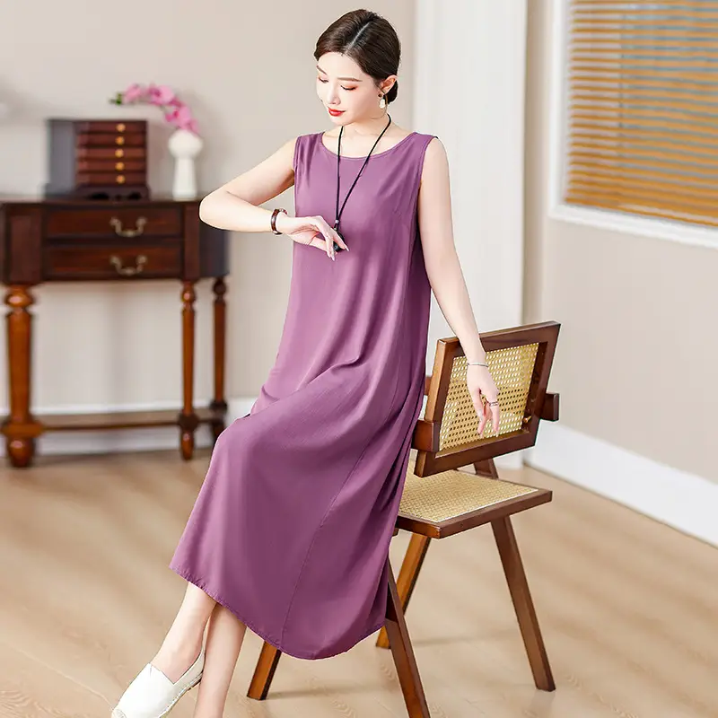 Middle-Aged Women Cotton Silk Long Sleeve Dress Orange Black Floral 40-50Yrs - Image 16