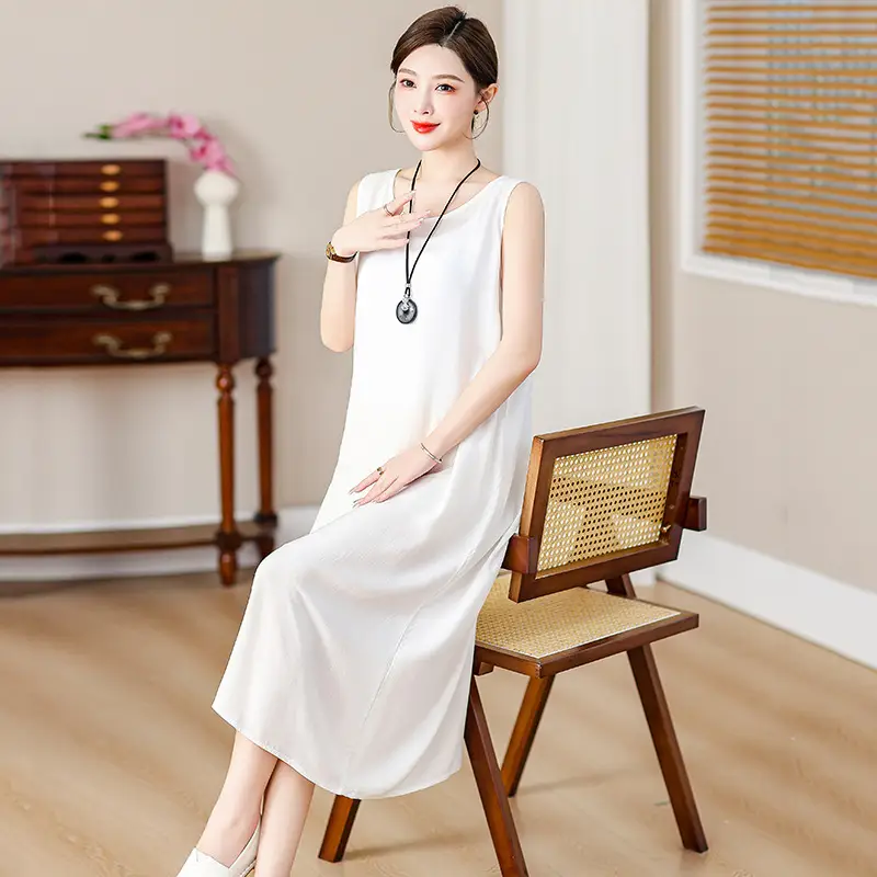 Middle-Aged Women Cotton Silk Long Sleeve Dress Orange Black Floral 40-50Yrs - Image 17