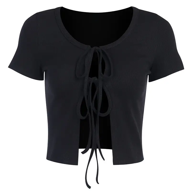 2025 Summer Exposed Navel Lace-Up Top with Slim Fit - Image 5