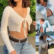 2025 Summer Exposed Navel Lace-Up Top with Slim Fit — feature 13