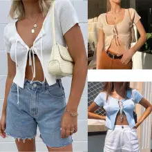 2025 Summer Exposed Navel Lace-Up Top with Slim Fit — feature 5
