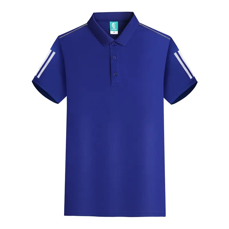 Men's Blue Polo Shirt with White Stripes - Image 5