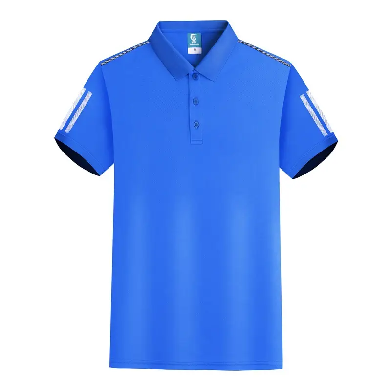Men's Blue Polo Shirt with White Stripes - Image 8