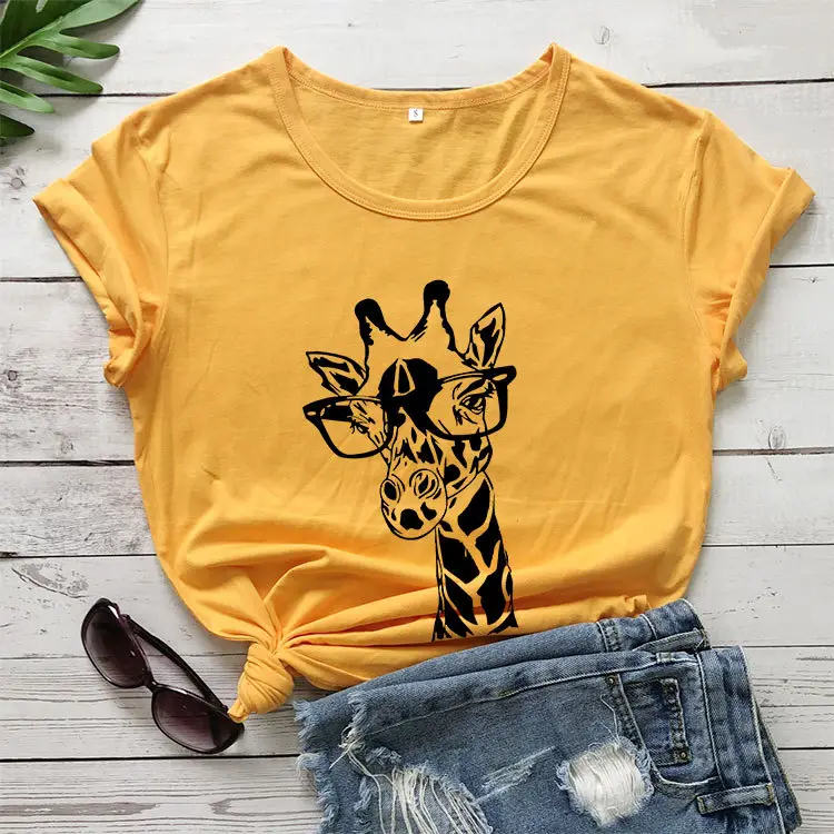 Giraffe Crown Floral Print Grey T-Shirt
