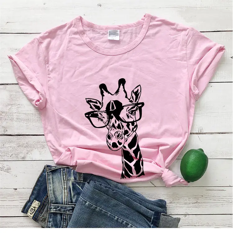 Giraffe Crown Floral Print Grey T-Shirt