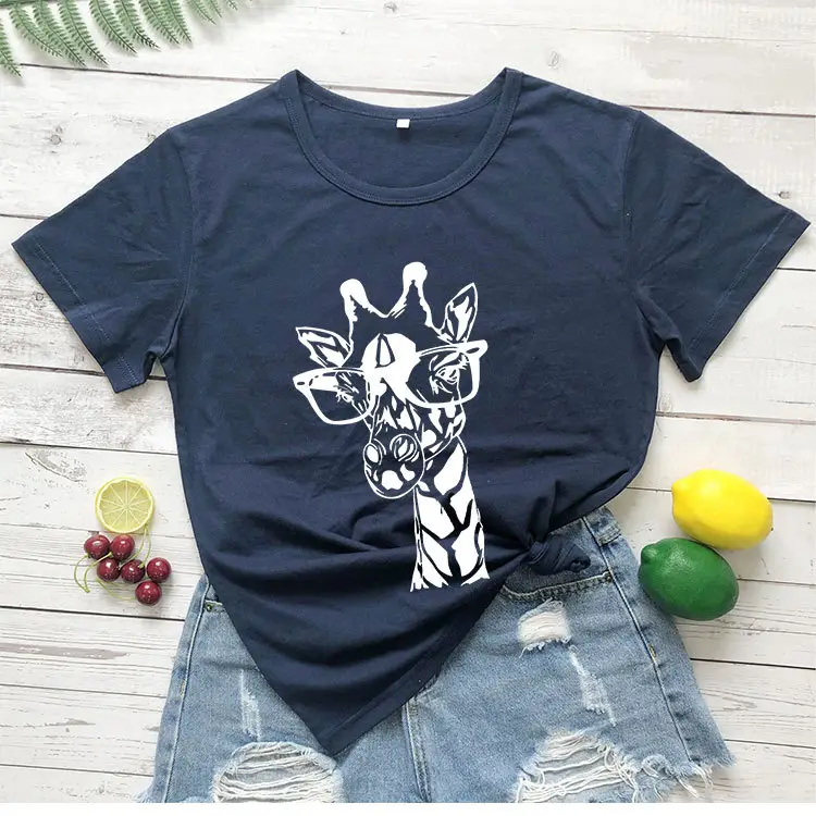 Giraffe Crown Floral Print Grey T-Shirt