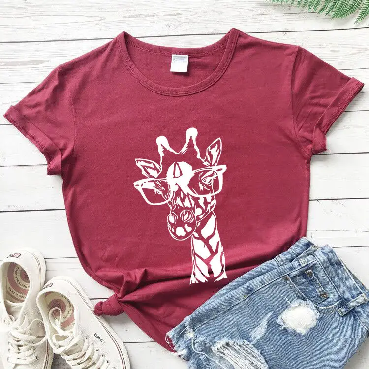 Giraffe Crown Floral Print Grey T-Shirt