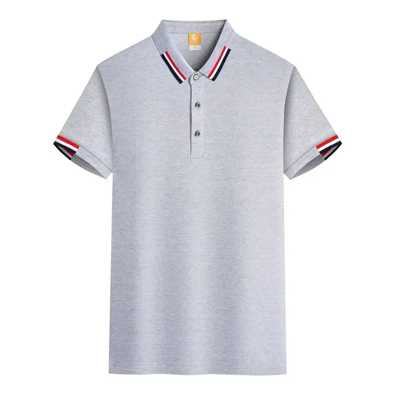 Men's Grey Polo Shirt with Red Blue Trim - Image 4