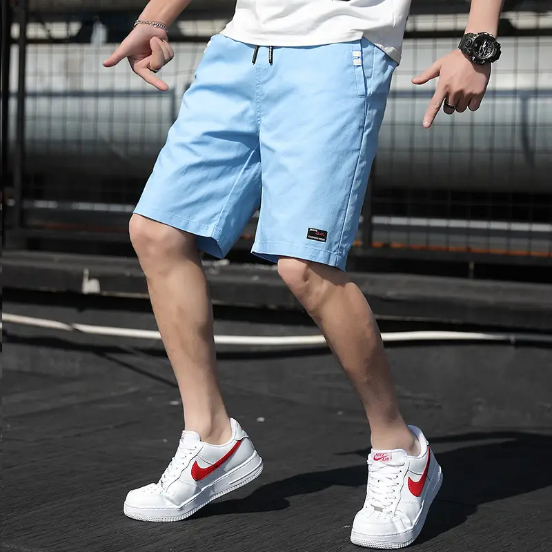 Men 2020 Light Blue Thin Summer Shorts with Nike Shoes - Image 6