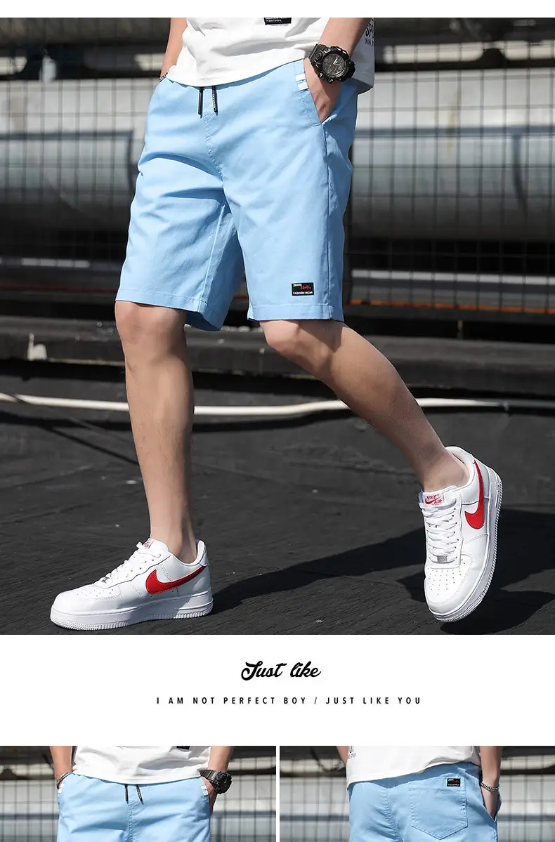 Men 2020 Light Blue Thin Summer Shorts with Nike Shoes — feature 13