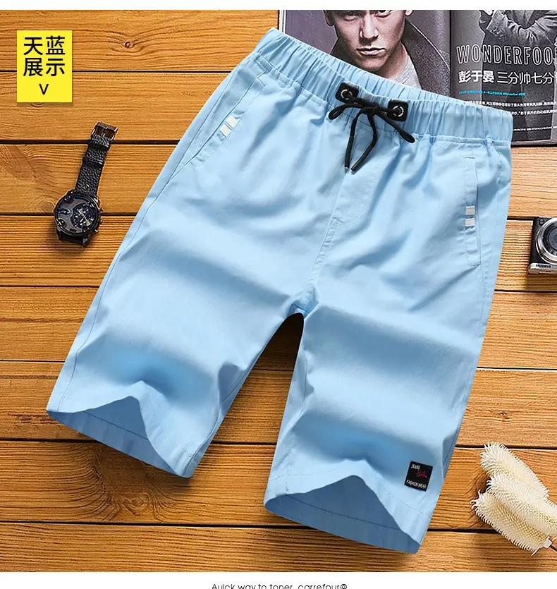 Men 2020 Light Blue Thin Summer Shorts with Nike Shoes — feature 8