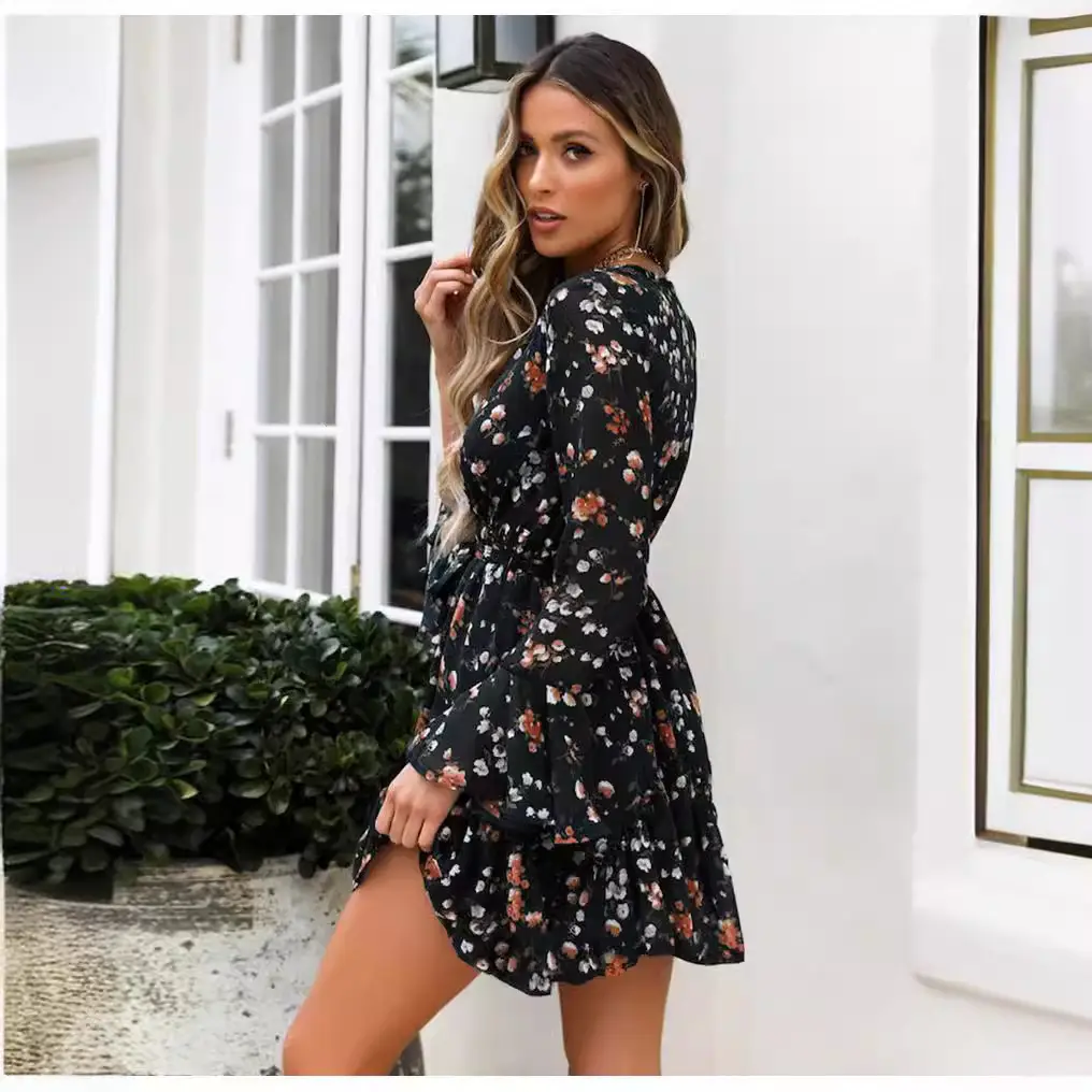 2024 Floral High Waist V Neck Dress for Women - Image 3